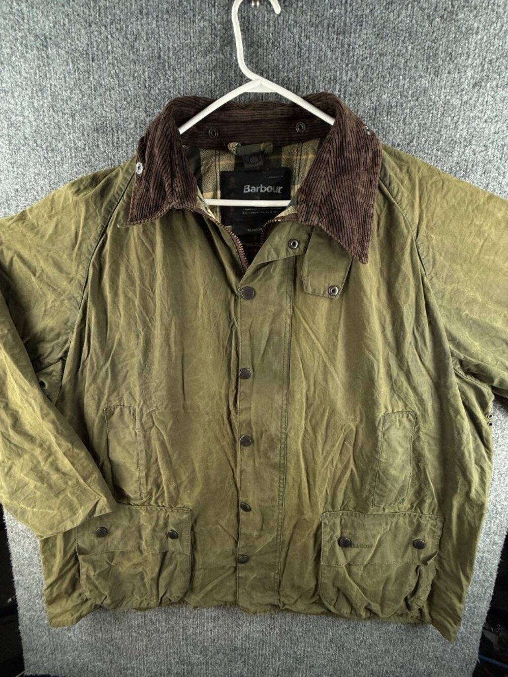 Barbour A230 Beaufort Green Tartan Lined Waxed Jacket Coat Men Full Zip C52